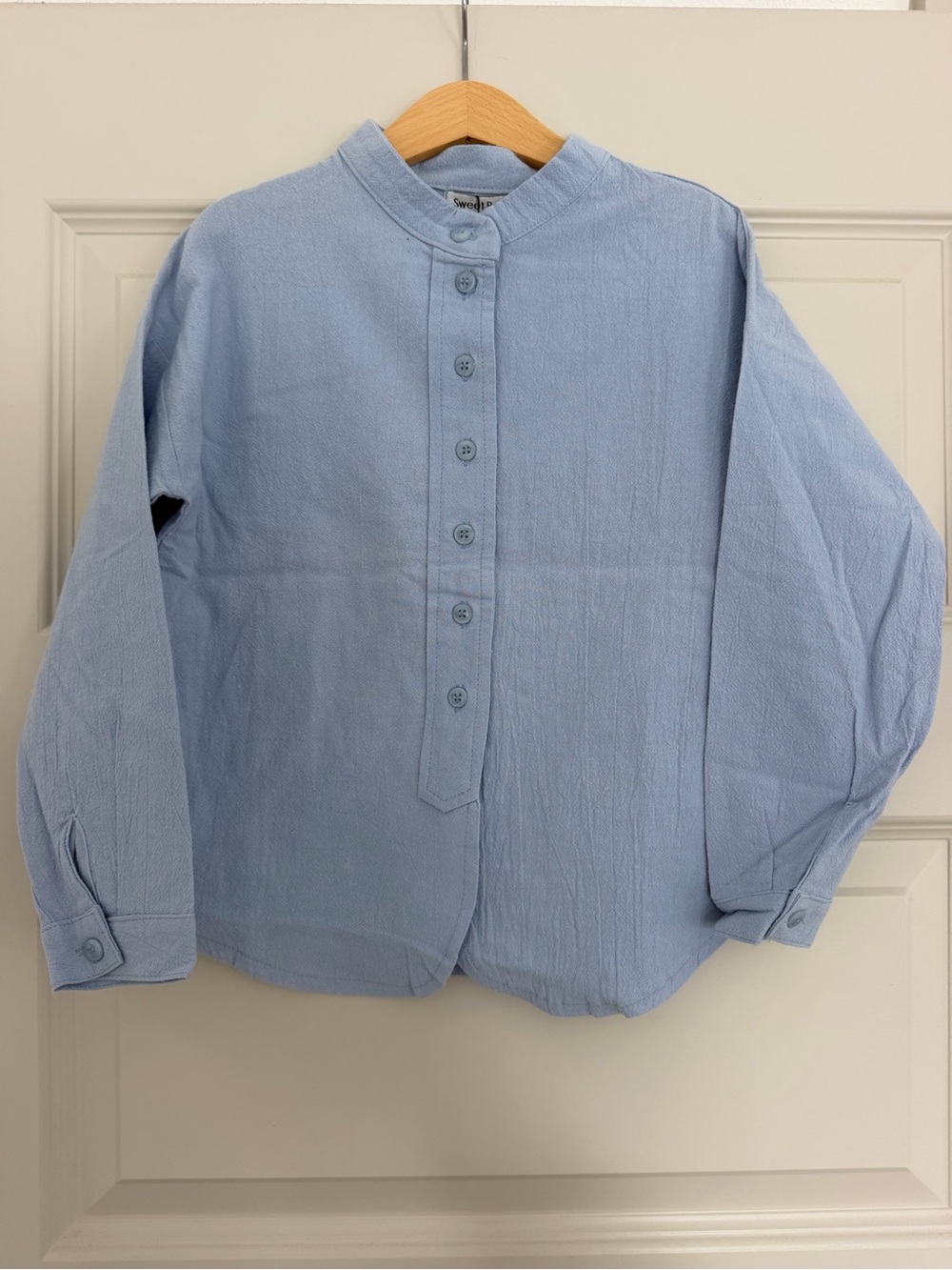 Light Blue Band-Collar Button-Down Shirt